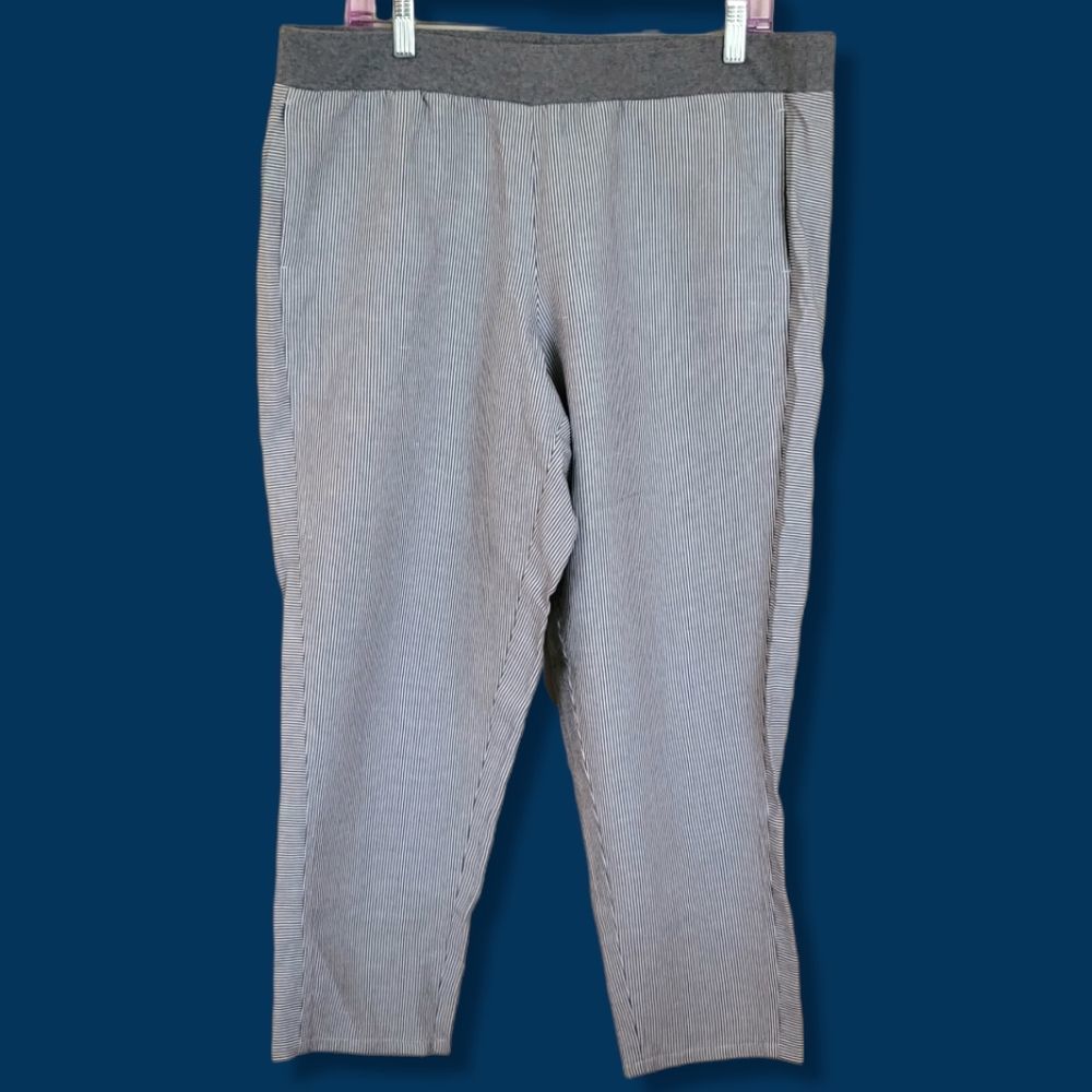 J. Jill linen blend grey pinstripe stretch waist pants LP